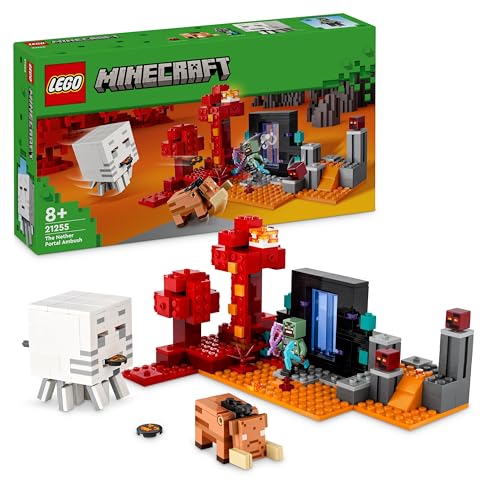 LEGO Minecraft Hinterhalt am Netherportal, Gaming-Spielzeug im Nether für Kinder mit Kampfszenen und legendären Figuren inkl. Ghast, Geschenk für Gamer, Jungen und Mädchen ab 8 Jahren 21255 von LEGO