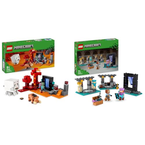 LEGO Minecraft Hinterhalt am Netherportal, Gaming-Spielzeug im Nether & Minecraft Die Waffenkammer, Gaming-Set mit Heldenfiguren von LEGO