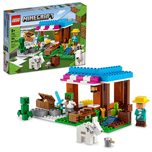 LEGO Minecraft The Bakery Bauset 21184 Spiel-inspiriertes Minecraft-Spielzeug-Set für Kinder, Mädchen, Jungen ab 8 Jahren, mit 3 Minecraft-Figuren und Ziege, mit Dorf und Schatztruhe Zubehör, von LEGO