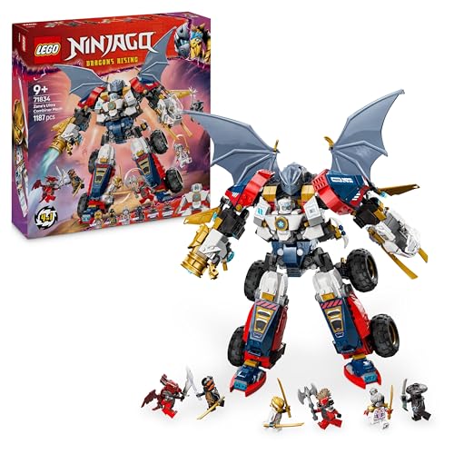 LEGO NINJAGO 4in1 Zanes Ultra-Kombi-Mech - Spielzeug mit Auto Modell - Umbaubar in einen Jet oder Drachen Figur - Inkl. 6 Minifiguren - Bauspielzeug für Jungen und Mädchen ab 9 Jahren 71834 von LEGO