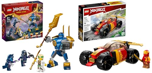 LEGO NINJAGO Jay Battle Mech, Ninja-Spielzeug für Kinder mit Figuren & NINJAGO Kais Ninja-Rennwagen EVO 2in1 Rennwagen Spielzeug zu Geländewagen-Fahrzeug von LEGO