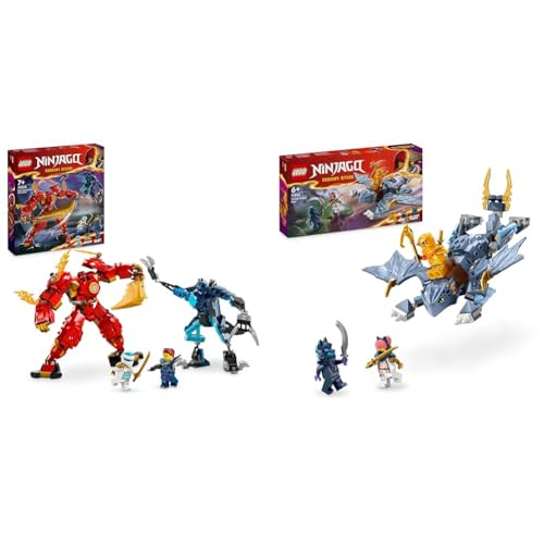 LEGO NINJAGO Kais Feuermech, Actionfiguren-Spielzeug & NINJAGO Riyu der Babydrache, Drachen-Spielzeug mit 3 Mini-Figuren von LEGO