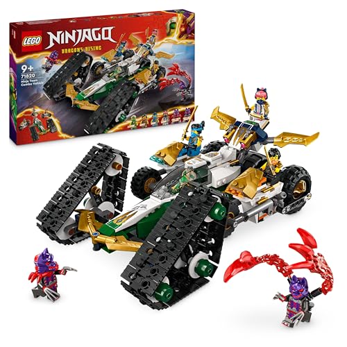 Lego NINJAGO Kombi-Raupe des Ninja-Teams, 4-in-1-Set mit Gleiter, Rennauto und 2 Motorrädern und 6 Minifiguren, Geschenk für Jungen und Mädchen, Ninja-Spielzeug 71820 von LEGO