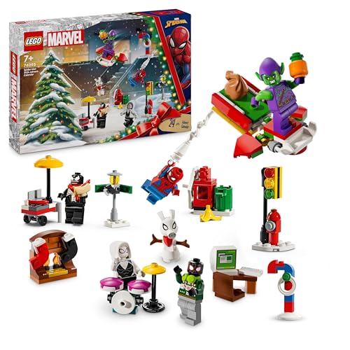 LEGO Spider-Man Adventskalender 2024, Superhelden-Spielzeug, vorweihnachtliches Geschenk für Jungen und Mädchen ab 7 Jahren, Bauspielzeug und Abenteuer-Set, Weihnachstgeschenk 76293 von LEGO