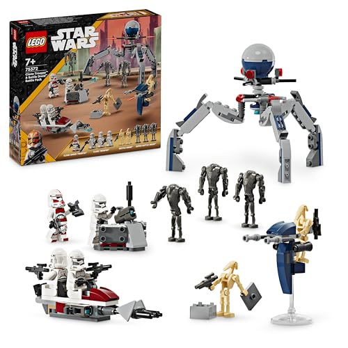 LEGO Star Wars 75372 Clone Trooper & Battle Droid Battle Pack, inkl. 4 Minifiguren, 5 Droiden und Speeder Bike mit Shooter - Bauspielzeug für Jungen und Mädchen ab 7 Jahren von LEGO