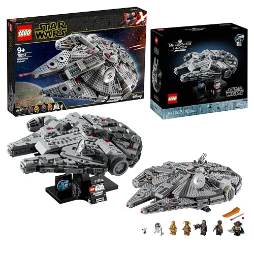 LEGO Star Wars Build Together Raumschiff-Bundle, enthält 2 Millennium Falcon Display-Modelle: (75257) Spielzeug für Jungen und Mädchen ab 9 Jahren und (75375) Set für Erwachsene, Sammlerstück von LEGO