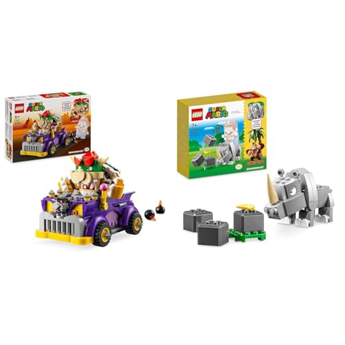 LEGO Super Mario Bowsers Monsterkarre – Erweiterungsset & Super Mario Rambi das Rhino – Erweiterungsset, Nashorn-Tier-Spielzeug-Figur, kleines Geschenk zur Kombination mit einem Starterset 71420 von LEGO