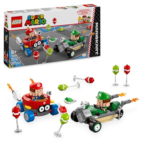 LEGO Super Mario: Mario Kart – Baby Mario vs. Baby Luigi, Nintendo Figuren zum Sammeln, 2 baubare Spielzeugflitzer, Geschenk für Jungen, Mädchen und Gamer ab 8 Jahren, Abenteuer Spielzeug 72034 von LEGO