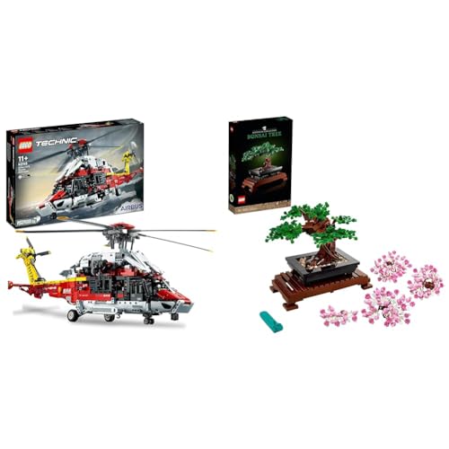 LEGO Technic Airbus H175 Rettungshubschrauber, Modellbausatz für Kinder & Icons Bonsai Baum Set für Erwachsene, Pflanzen Home Deko Set von LEGO
