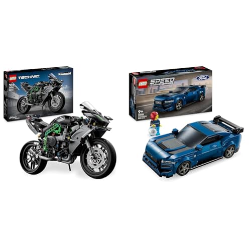 LEGO Technic Kawasaki Ninja H2R Motorrad, Geschenk für Kinder & Erwachsene & Speed Champions Ford Mustang Dark Horse Sportwagen von LEGO