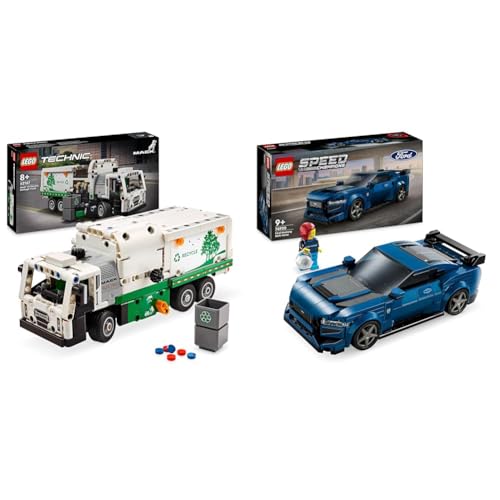 LEGO Technic Mack LR Electric Müllwagen, Müllauto-Modell & Speed Champions Ford Mustang Dark Horse Sportwagen, Auto-Spielzeug von LEGO