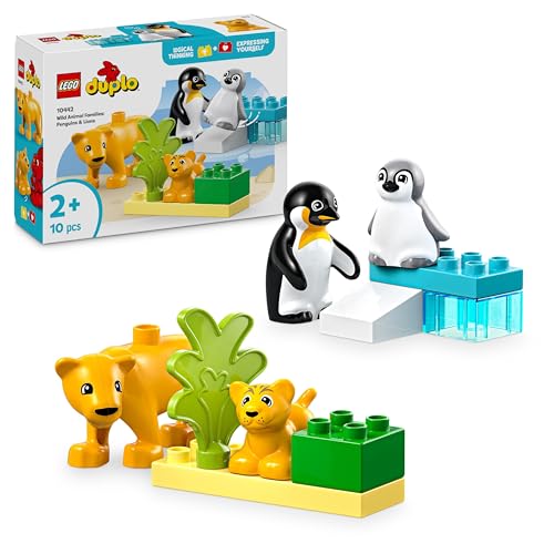 LEGO DUPLO Town Wildtier-Familien: Pinguine und Löwen, BAU- und Spielset, das Vorschulkinder ab 2 Jahren fantasievoll und kreativ Spielen lässt, Spielzeug für Kleinkinder mit Tierfiguren 10442 von LEGO