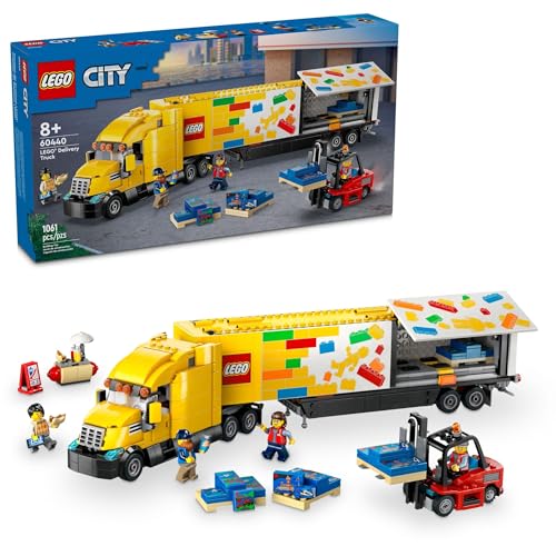 LEGO City Delivery Truck (60440) Spielset für Kinder ab 8 Jahren, mit einem LKW mit großen Anhängerpaletten von Spielsets, einem funktionierenden Spielzeug-Gabelstapler und einem Hot-Dog-Ständer von LEGO