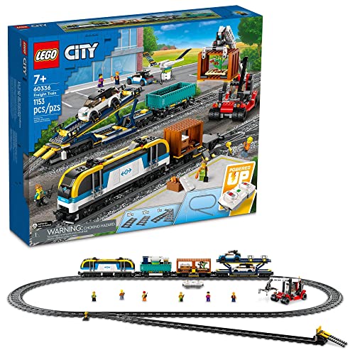 Lego City Freight Train Set, 60336 Remote Control Toy for Kids Aged 7 Plus with Sounds, 2 Wagons, Car Transporter, 33 Track Pieces and 2 EV Car Toys von LEGO