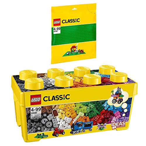 Lego Classic 2er Set 10696 & 10700 Bausteine-Box + Grüne Grundplatte – Kreatives Konstruktionsspielzeug für Kinder, Fördert Feinmotorik und Vorstellungskraft, Ideal für Bauprojekte und Lernspiele von LEGO