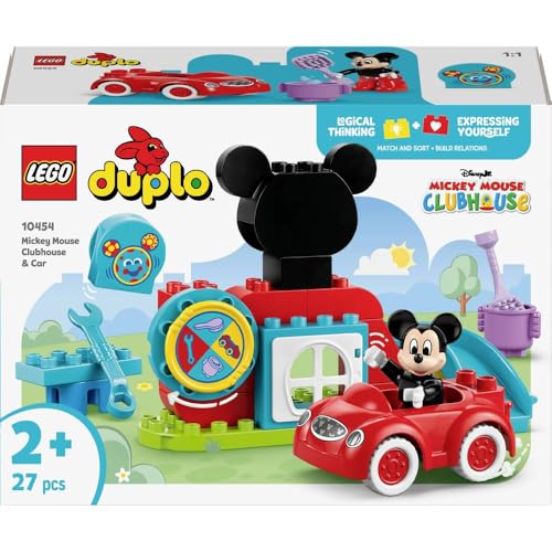 LEGO DUPLO - Disney Mickys Clubhaus und Auto - Lernspielzeug für Vorschulkinder - Bauset mit 2 Minifiguren, inkl. Micky Maus und Computer Toodles - Geschenkidee für Jungen & Mädchen ab 2 Jahren 10454 von LEGO