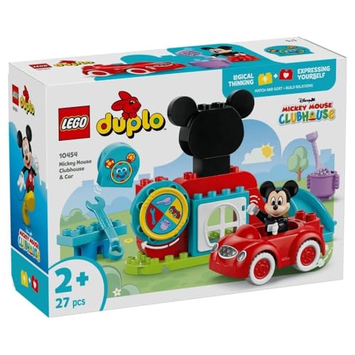 LEGO DUPLO - Disney Mickys Clubhaus und Auto - Lernspielzeug für Vorschulkinder - Bauset mit 2 Minifiguren, inkl. Micky Maus und Computer Toodles - Geschenkidee für Jungen & Mädchen ab 2 Jahren 10454 von LEGO