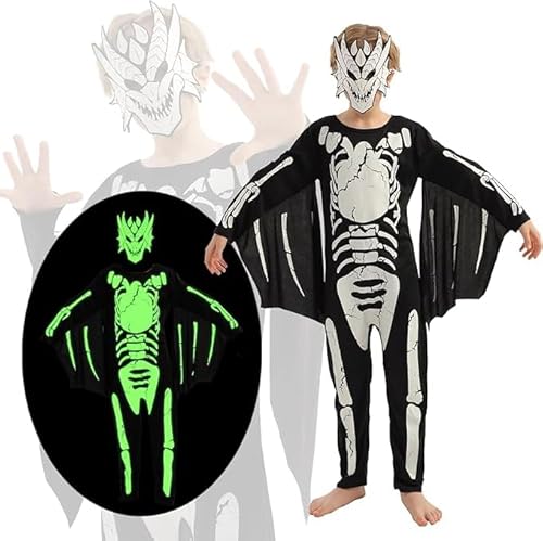 LEGQYJK Halloweens Skeletts Kostüm Kinder, Skeletondino Kostüm Kinder, Halloweens Kostüm Kinder, Halloweens Skelettkostüm, Leuchtet Dunkeln Halloweenkostüm Kinderkostüme für Partydekoration(L) von LEGQYJK