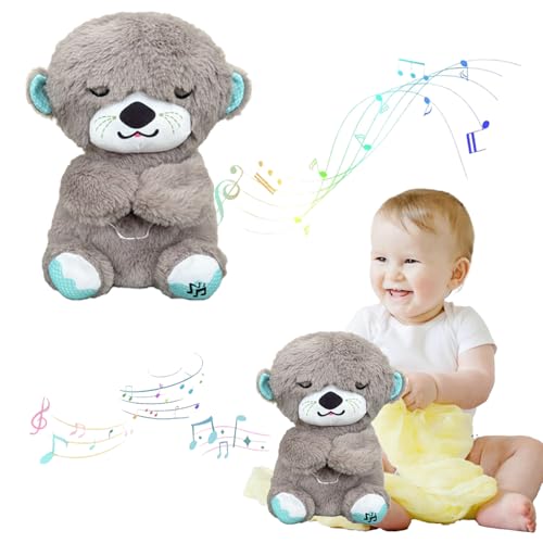 LEGQYJK Schlummer Otter, Schlummer Otter Kuscheltier mit Atembewegung und Musiks, Otter Kuscheltier, Schlummerotter Plüschs mit Herzschlags für Babyparty und Neugeborenen Geschenks von LEGQYJK