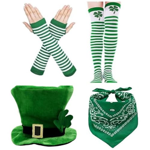 LEIDJGUN 4pieces Green Shamrock Bandana Und Handschuhe Kostüm Set Für Verschiedene Alterskarnivalen Party Und Themenversammlungen Supply von LEIDJGUN