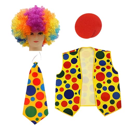 LEIDJGUN Clown-Kostüm, Clown-Perücke, Nase, Fliege, Zubehör für Cosplay, Partys, Karneval, Halloween, Clown-Kostüm für Männer und Frauen von LEIDJGUN