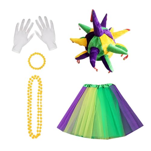 LEIDJGUN Clown-Kostüm-Set, Clownshut, Clownnnase, Clown-Haarreif, Rock und Handschuh, Clown-Kostüm, Outfits für Damen, Halloween, Cosplay von LEIDJGUN