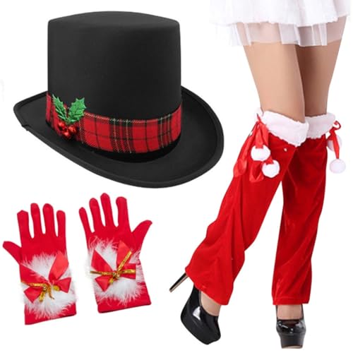 LEIDJGUN Festliche Cosplay-Mütze, Socken, Handschuhe, Anzug für Herren und Damen, Weihnachtsmütze, Western-Weihnachtsmannmützen für Weihnachten, Party von LEIDJGUN