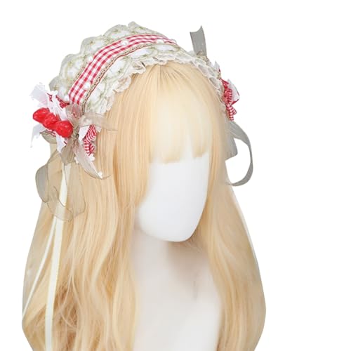 LEIDJGUN Haarband für Mädchen, plissiert, Spitze mit Erdbeer-Dekoren, elegantes Stirnband, Make-up, Live-Übertragung, Haarreif, Cosplay-Kopfschmuck von LEIDJGUN