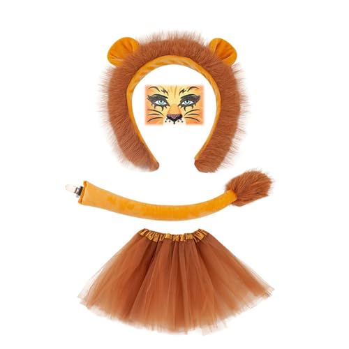 LEIDJGUN Halloween Animal Outfit Tierkostüm Gesichtsaufkleber Stirnband Schwanzrock Für Kinder Erwachsene Halloween Geburtstag Cosplay von LEIDJGUN