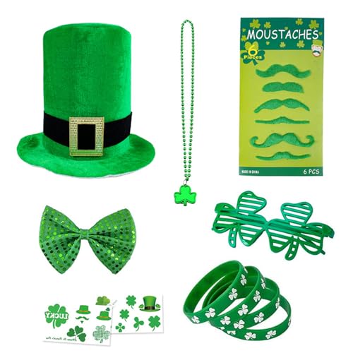 LEIDJGUN Irisches grünes Kostümzubehör für StPatrick Day Festival Dekor Top Bart Hut Party Requisiten Supplies Urlaub Dekoration von LEIDJGUN