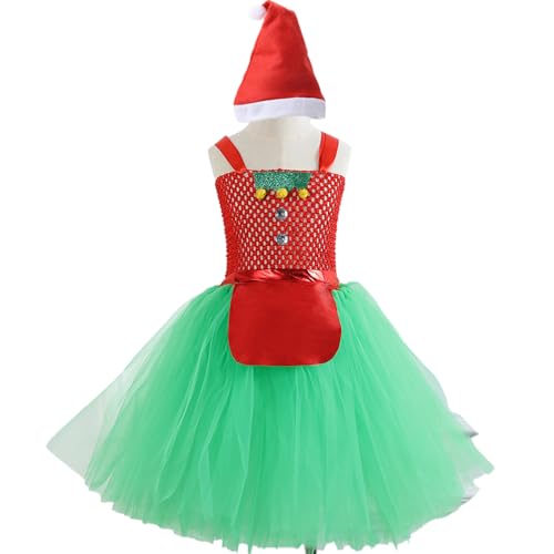 LEIDJGUN Kinder Weihnachten Kostümzubehör Für Mädchen 2-12 Weihnachtsgeburtstagsfotografie Umfasst Kleid Und Weihnachtshut von LEIDJGUN