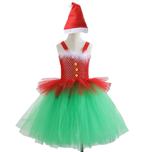 LEIDJGUN Kinder Weihnachten Kostümzubehör Für Mädchen 2-12 Weihnachtsgeburtstagsfotografie Umfasst Kleid Und Weihnachtshut von LEIDJGUN