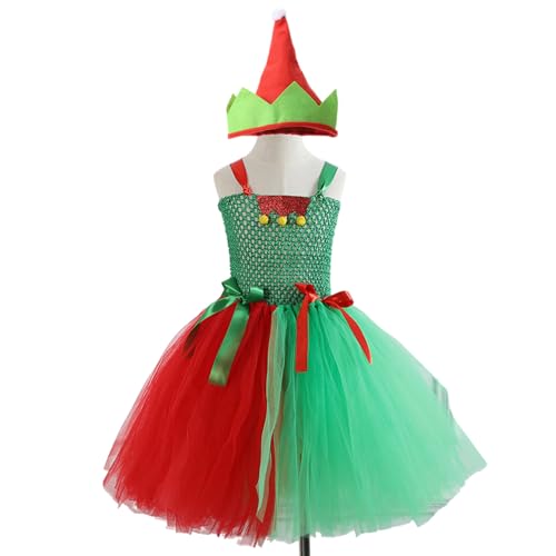 LEIDJGUN Kinder Weihnachten Kostümzubehör Für Mädchen 2-12 Weihnachtsgeburtstagsfotografie Umfasst Kleid Und Weihnachtshut von LEIDJGUN