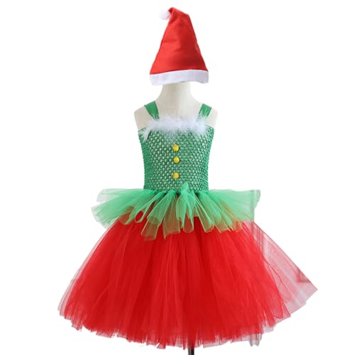 LEIDJGUN Kinder Weihnachten Kostümzubehör Für Mädchen 2-12 Weihnachtsgeburtstagsfotografie Umfasst Kleid Und Weihnachtshut von LEIDJGUN