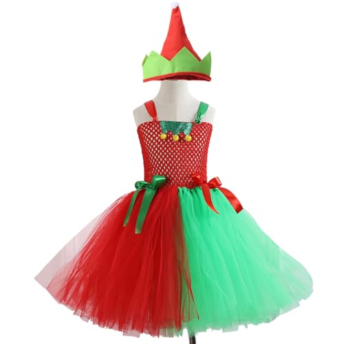 LEIDJGUN Kinder Weihnachten Kostümzubehör Für Mädchen 2-12 Weihnachtsgeburtstagsfotografie Umfasst Kleid Und Weihnachtshut von LEIDJGUN