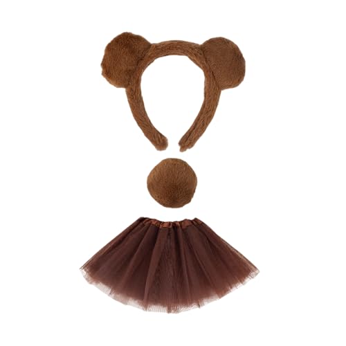 LEIDJGUN Kindertierbären Kostüme Bären Ohren Stirnband Schwanz Tutus Rock Tierausgefallene Kostüm Kits Halloween Cosplay Party Accessoire von LEIDJGUN