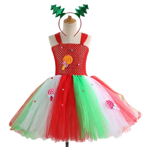 LEIDJGUN Mädchen Weihnachtskleid Kostüm Mit Prinzessin Kleid Stirnband Weihnachtsparty Outfit Für 2-12 Weihnachts Halloween von LEIDJGUN