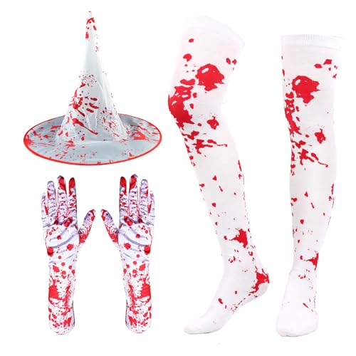 LEIDJGUN Splattered Blood Glasses Halloween Pointed Hat Bloody Gloves Stockings Decorative Glasses Halloween Costume Accessories von LEIDJGUN