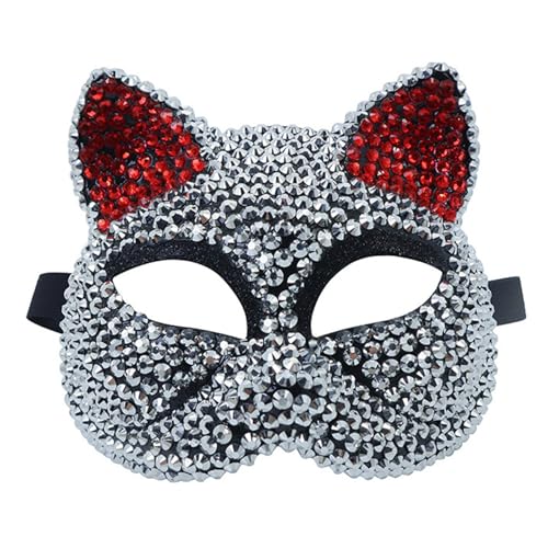 LEIDJGUN Strasssteine ​​Dekoration Maskerade Maske Katzen Gesichtsmaske Halbe Gesichtsmaske Für Männer Männer Halloween Cosplay Enthusiasten von LEIDJGUN