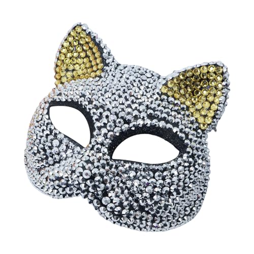 LEIDJGUN Strasssteine ​​Dekoration Maskerade Maske Katzen Gesichtsmaske Halbe Gesichtsmaske Für Männer Männer Halloween Cosplay Enthusiasten von LEIDJGUN