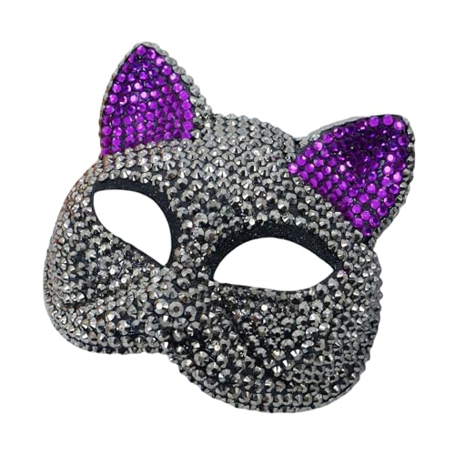 LEIDJGUN Strasssteine ​​Dekoration Maskerade Maske Katzen Gesichtsmaske Halbe Gesichtsmaske Für Männer Männer Halloween Cosplay Enthusiasten von LEIDJGUN