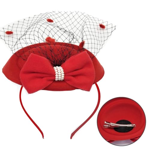 LEIDJGUN Süßer Fascinator, Hut, Stirnbänder mit Haarspange, dekorative Schleife, Netzstoff, Haarschmuck für Hochzeitsfeier von LEIDJGUN