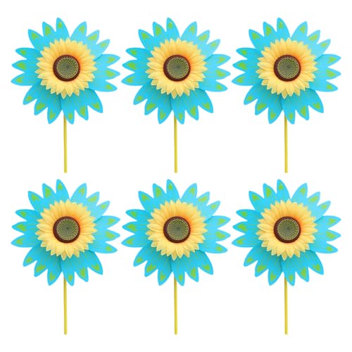 LEJIAJU 6 Stück Sonnenblume Windmühle Rotation Windmühlen Gartendekoration Karneval Windrad Kinderbevorzugung Party Requisiten Outdoor Spielzeug von LEJIAJU