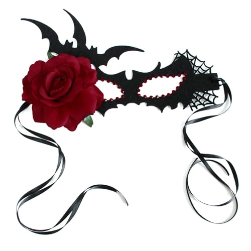 LEJIAJU Fledermausflügel-Augenmaske für Halloween, Maskerade, Augenmaske mit Strasssteinen, Blume für Damen, Maskerade, Karneval, Abschlussball von LEJIAJU