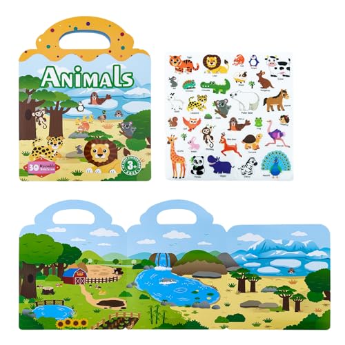 LEJIAJU Lustiges Pädagogisches Stickerbuch Für Kinder Mit Abnehmbaren Aufklebern Für Kleinkinder Cartoon Tiere Dinosaurier Ozeanfahrzeuge von LEJIAJU