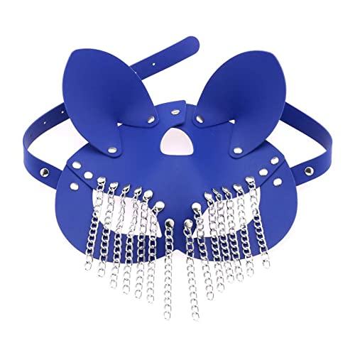 LEJIAJU PU-Leder Katze mit Kette Quasten für Damen Herren Kostüm Cosplay Halloween Mysterious Half Face Punk von LEJIAJU