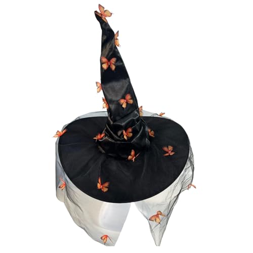 LEJIAJU Unisex Halloween Zauberer Hexenhut mit Schmetterlingsapplikation Zauberer Hut Erwachsene Teenager Cosplay Hexe Festivals Party Werkzeug von LEJIAJU