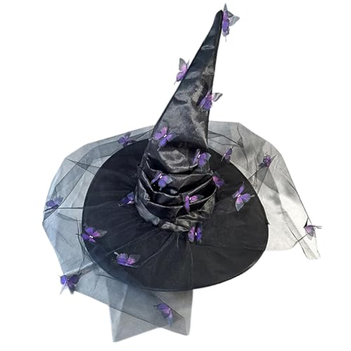 LEJIAJU Unisex Halloween Zauberer Hexenhut mit Schmetterlingsapplikation Zauberer Hut Erwachsene Teenager Cosplay Hexe Festivals Party Werkzeug von LEJIAJU