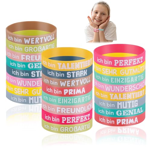 LEOEASIY 24 Stücke Motivationsarmbänder Kinder,Motivationsarmbänder,Silikonarmband Kinder,Silikonarmband,Mutmacher Geschenke,Party Mitgebsel für Kinder Teenager Schüler Kollege von LEOEASIY