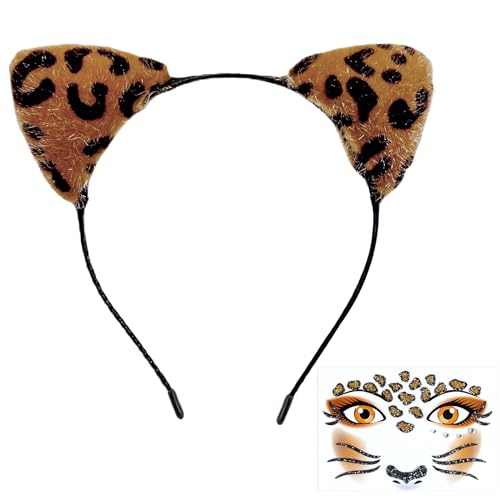 LEOEASIY 2pcs Leoparden KostüM Damen und Aufkleber mit Leopardenmuster,Leopard,KarnevalskostüM mit Leopardenmuster,Abnehmbare Gesichtsaufkleber für Halloween, Partys und Mehr von LEOEASIY